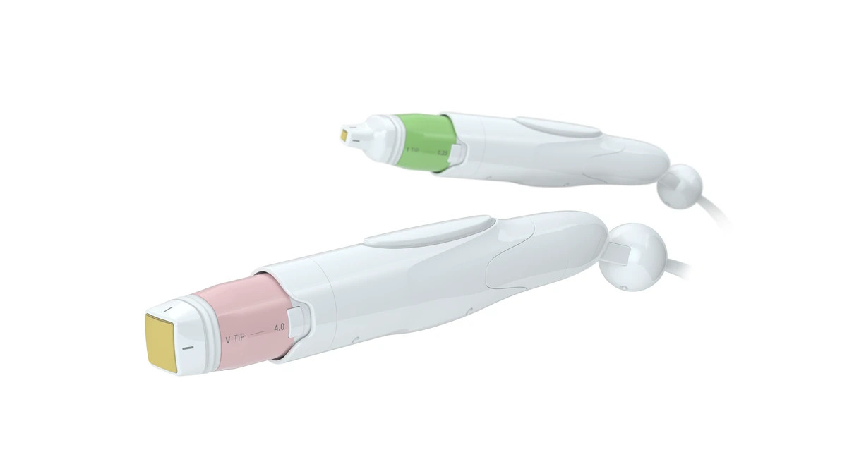 Volnewmer handpieces with green and pink treatment tips